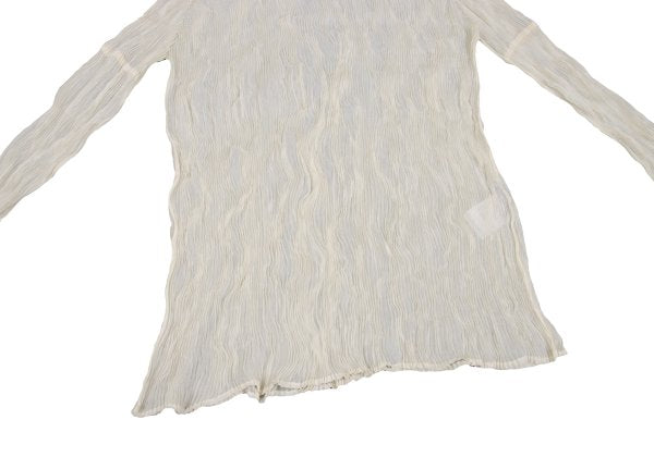 ISSEY MIYAKE Pleated Sheer High Neck Top Ivory Size M