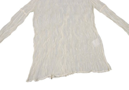 ISSEY MIYAKE Pleated Sheer High Neck Top Ivory Size M