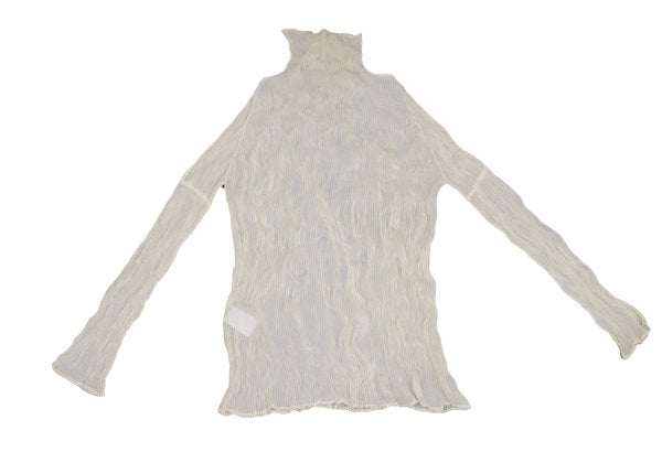 ISSEY MIYAKE Pleated Sheer High Neck Top Ivory Size M