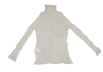 ISSEY MIYAKE Pleated Sheer High Neck Top Ivory Size M