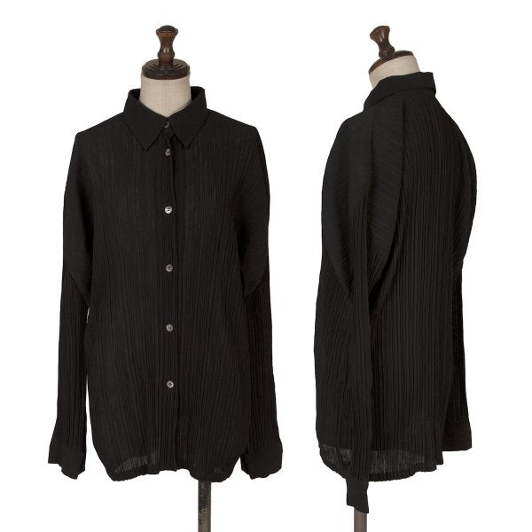 ISSEY MIYAKE Pleated Long Sleeve Shirt Black Size M