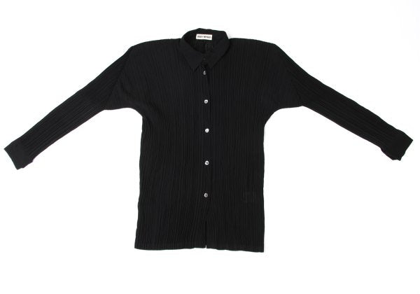 ISSEY MIYAKE Pleated Long Sleeve Shirt Black Size M