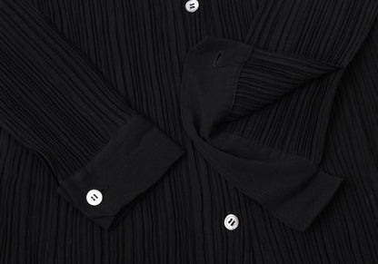 ISSEY MIYAKE Pleated Long Sleeve Shirt Black Size M