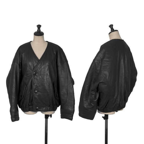 ISSEY MIYAKE Lamb Leather Collarless Blouson Black Size 9
