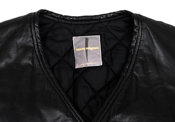 ISSEY MIYAKE Lamb Leather Collarless Blouson Black Size 9