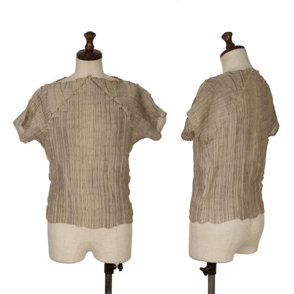 ISSEY MIYAKE Polyester Pleated T-Shirt Beige Size M