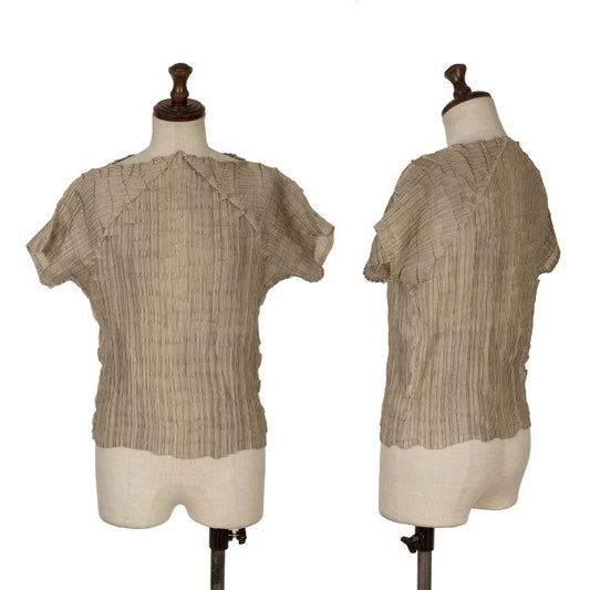ISSEY MIYAKE Polyester Pleated T-Shirt Beige Size M