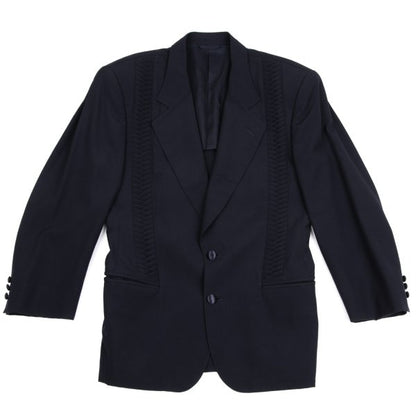 CLAUDE MONTANA Front Tuck Design Wool Jacket Navy Size 46