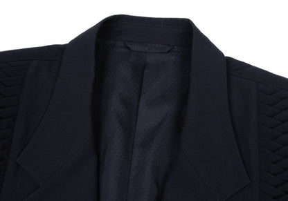 CLAUDE MONTANA Front Tuck Design Wool Jacket Navy Size 46