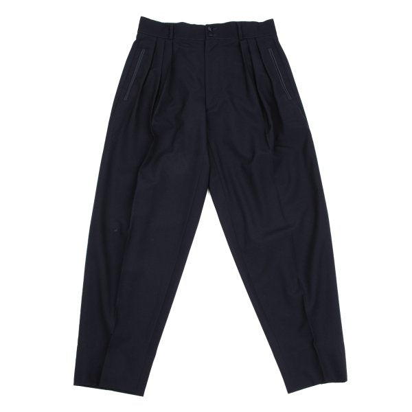 CLAUDE MONTANA Wool Three-Tuck Tapered Pants Navy Size 46