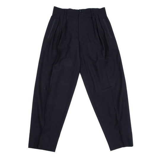 CLAUDE MONTANA Wool Three-Tuck Tapered Pants Navy Size 46