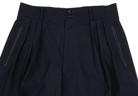 CLAUDE MONTANA Wool Three-Tuck Tapered Pants Navy Size 46