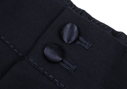 CLAUDE MONTANA Wool Three-Tuck Tapered Pants Navy Size 46