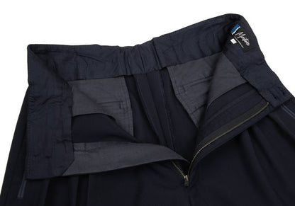 CLAUDE MONTANA Wool Three-Tuck Tapered Pants Navy Size 46