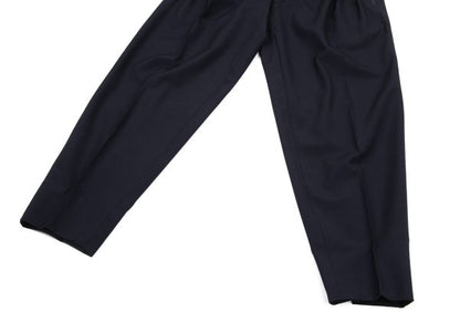 CLAUDE MONTANA Wool Three-Tuck Tapered Pants Navy Size 46