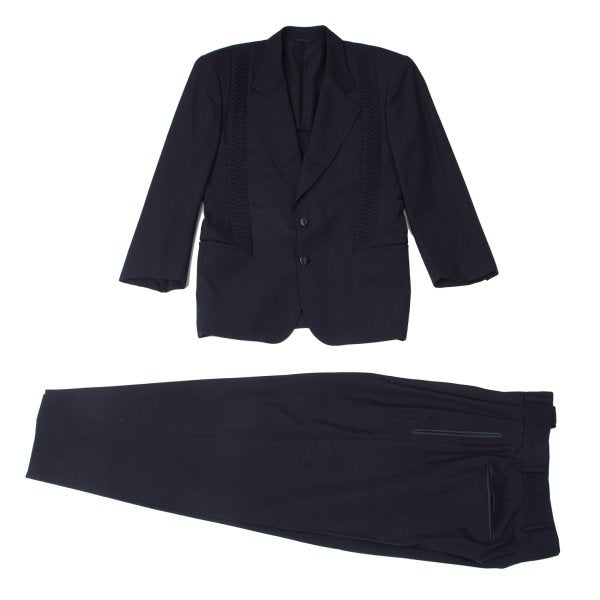 CLAUDE MONTANA Wool Three-Tuck Tapered Pants Navy Size 46