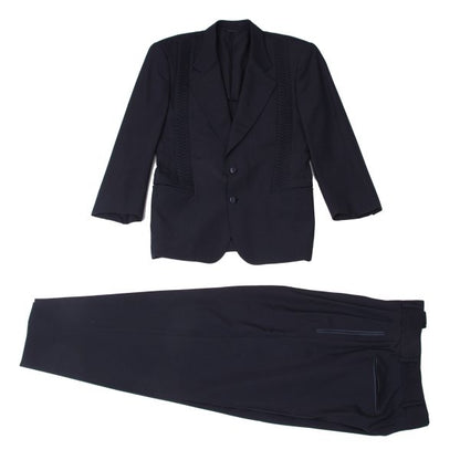CLAUDE MONTANA Wool Three-Tuck Tapered Pants Navy Size 46