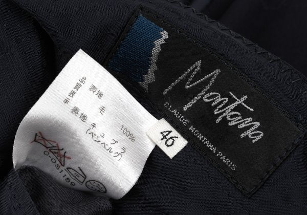 CLAUDE MONTANA Wool Three-Tuck Tapered Pants Navy Size 46