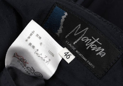 CLAUDE MONTANA Wool Three-Tuck Tapered Pants Navy Size 46