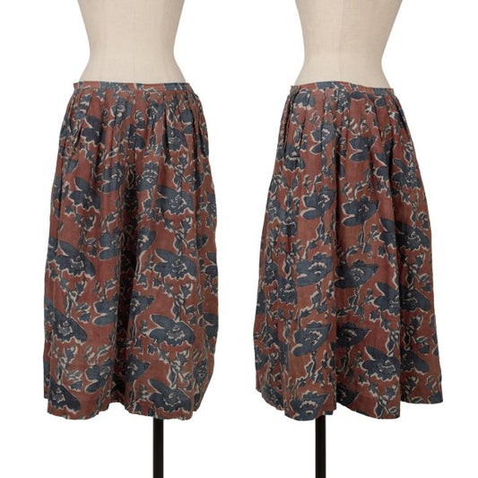 45rpm Indigo Khadi Silk Print Midi Bordeaux Blue Skirt Size 2