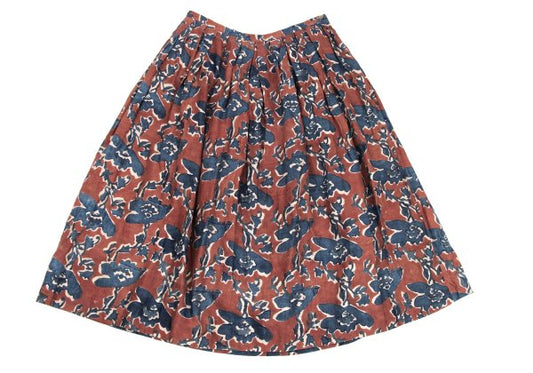 45rpm Indigo Khadi Silk Print Midi Bordeaux Blue Skirt Size 2