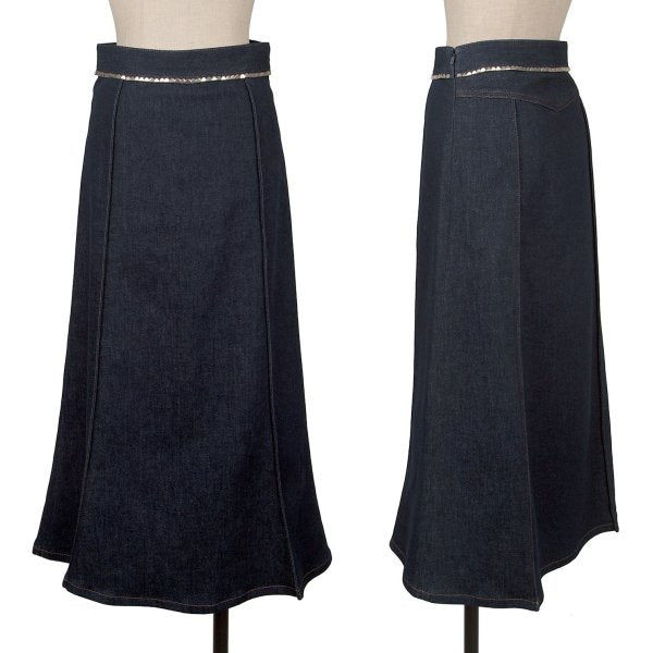 CHLOE Metal Embellished Pleated Denim Skirt Indigo Size 34