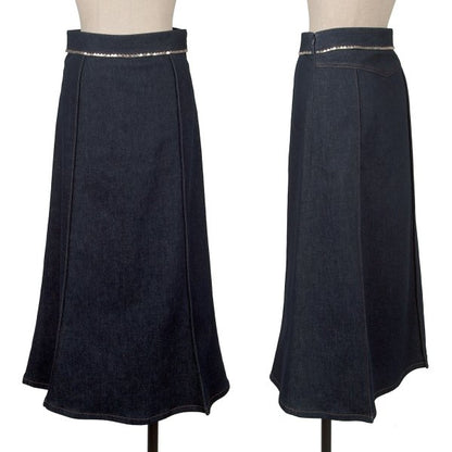 CHLOE Metal Embellished Pleated Denim Skirt Indigo Size 34