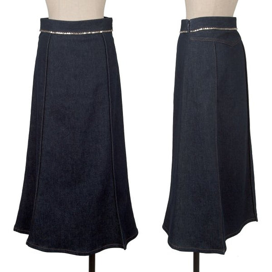 CHLOE Metal Embellished Pleated Denim Skirt Indigo Size 34