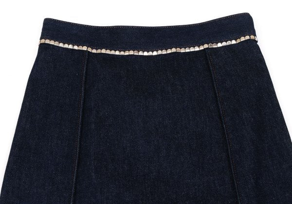 CHLOE Metal Embellished Pleated Denim Skirt Indigo Size 34