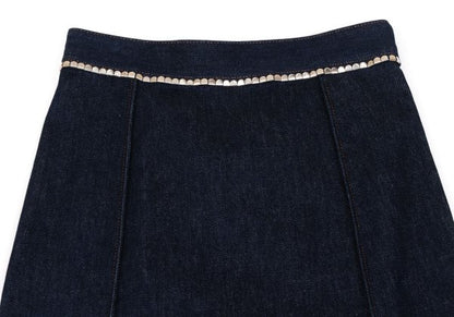 CHLOE Metal Embellished Pleated Denim Skirt Indigo Size 34
