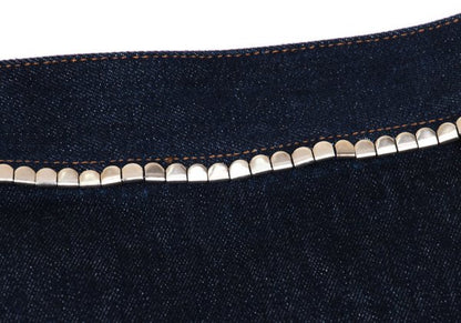 CHLOE Metal Embellished Pleated Denim Skirt Indigo Size 34
