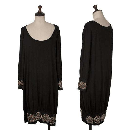 John Galliano Ethnic Decor 3/4 Sleeve Tunic Black Blouse Size L