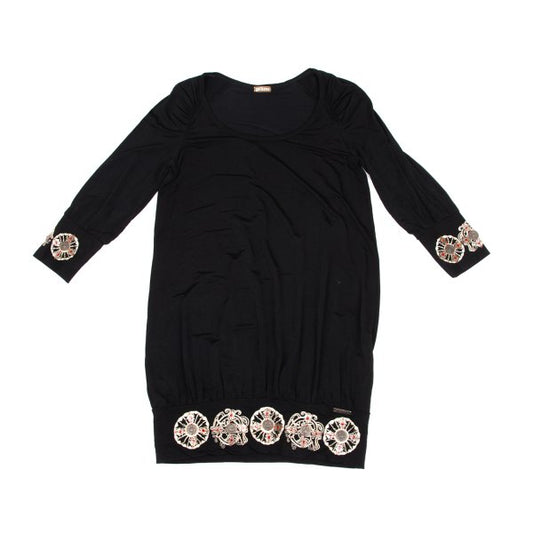 John Galliano Ethnic Decor 3/4 Sleeve Tunic Black Blouse Size L