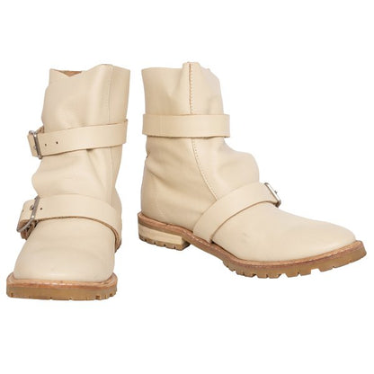 zucca Double Belt Leather Engineer Boots Beige Size 23.5CM