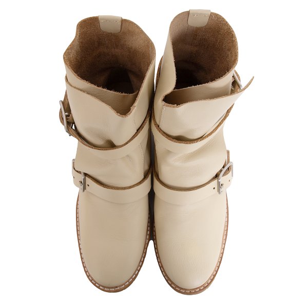 zucca Double Belt Leather Engineer Boots Beige Size 23.5CM