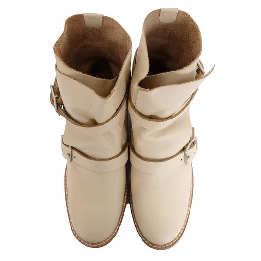 zucca Double Belt Leather Engineer Boots Beige Size 23.5CM