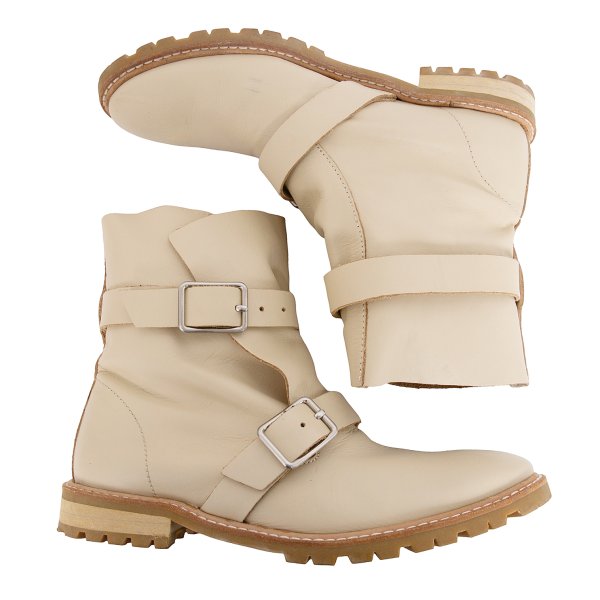 zucca Double Belt Leather Engineer Boots Beige Size 23.5CM