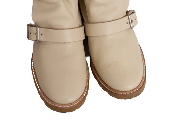 zucca Double Belt Leather Engineer Boots Beige Size 23.5CM