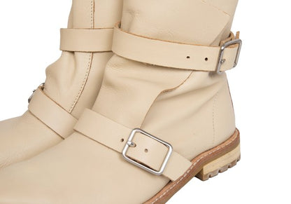 zucca Double Belt Leather Engineer Boots Beige Size 23.5CM