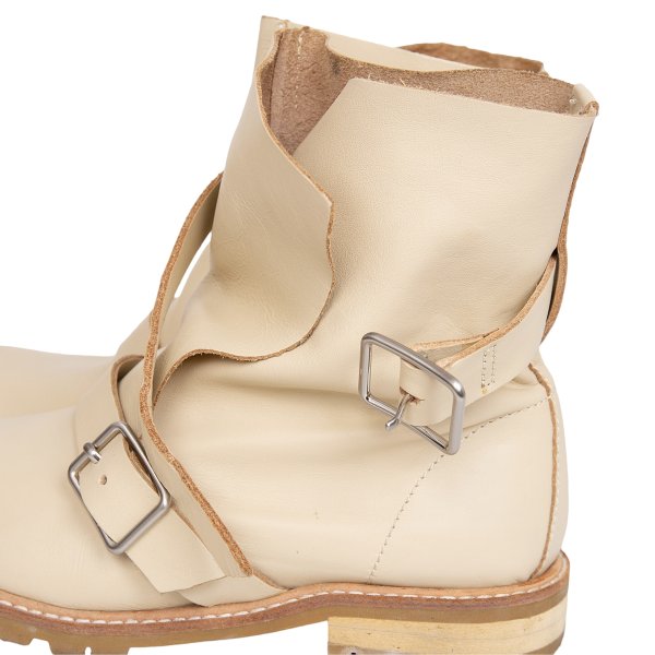 zucca Double Belt Leather Engineer Boots Beige Size 23.5CM
