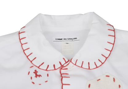 COMME des GARCONS Cotton Round Collar Shirt White Red Size M