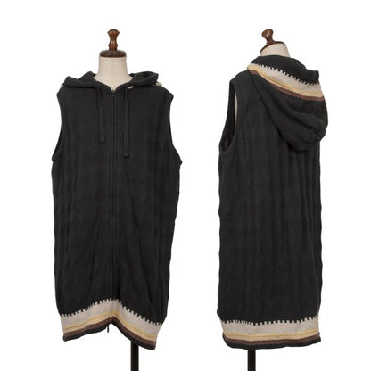 Y's for men Diamond Weave Sleeveless Hoodie Black Size 3