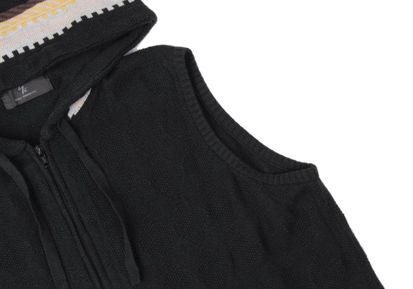 Y's for men Diamond Weave Sleeveless Hoodie Black Size 3