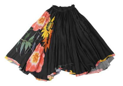 Y's Cupro Floral Print Midi Skirt Black Size 3
