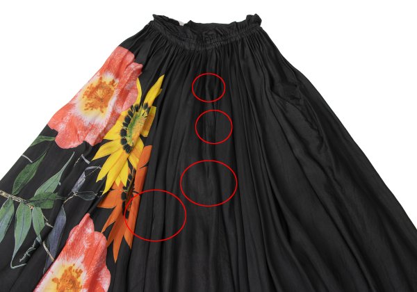 Y's Cupro Floral Print Midi Skirt Black Size 3