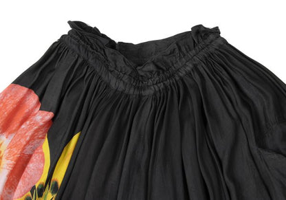Y's Cupro Floral Print Midi Skirt Black Size 3