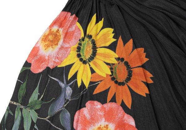 Y's Cupro Floral Print Midi Skirt Black Size 3