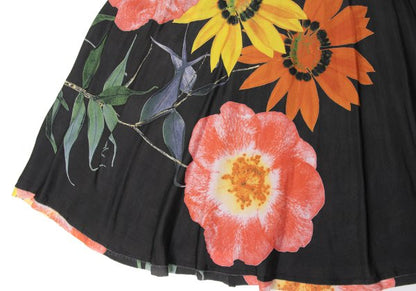 Y's Cupro Floral Print Midi Skirt Black Size 3