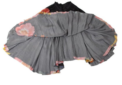 Y's Cupro Floral Print Midi Skirt Black Size 3