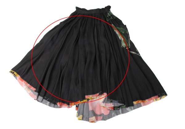 Y's Cupro Floral Print Midi Skirt Black Size 3